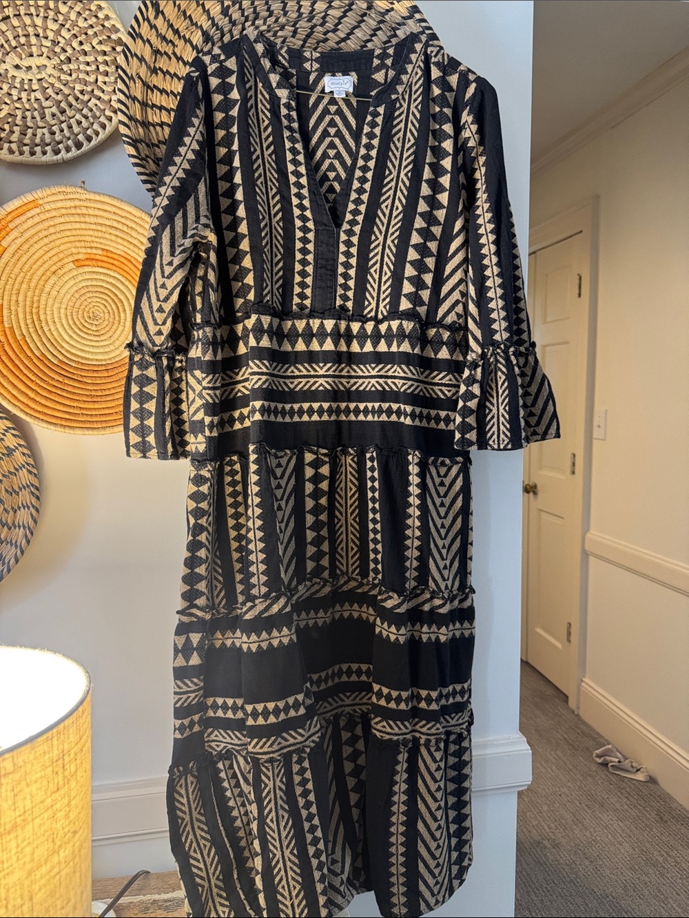 Mud Pie Black & Beige Geometric Tiered Maxi Dress